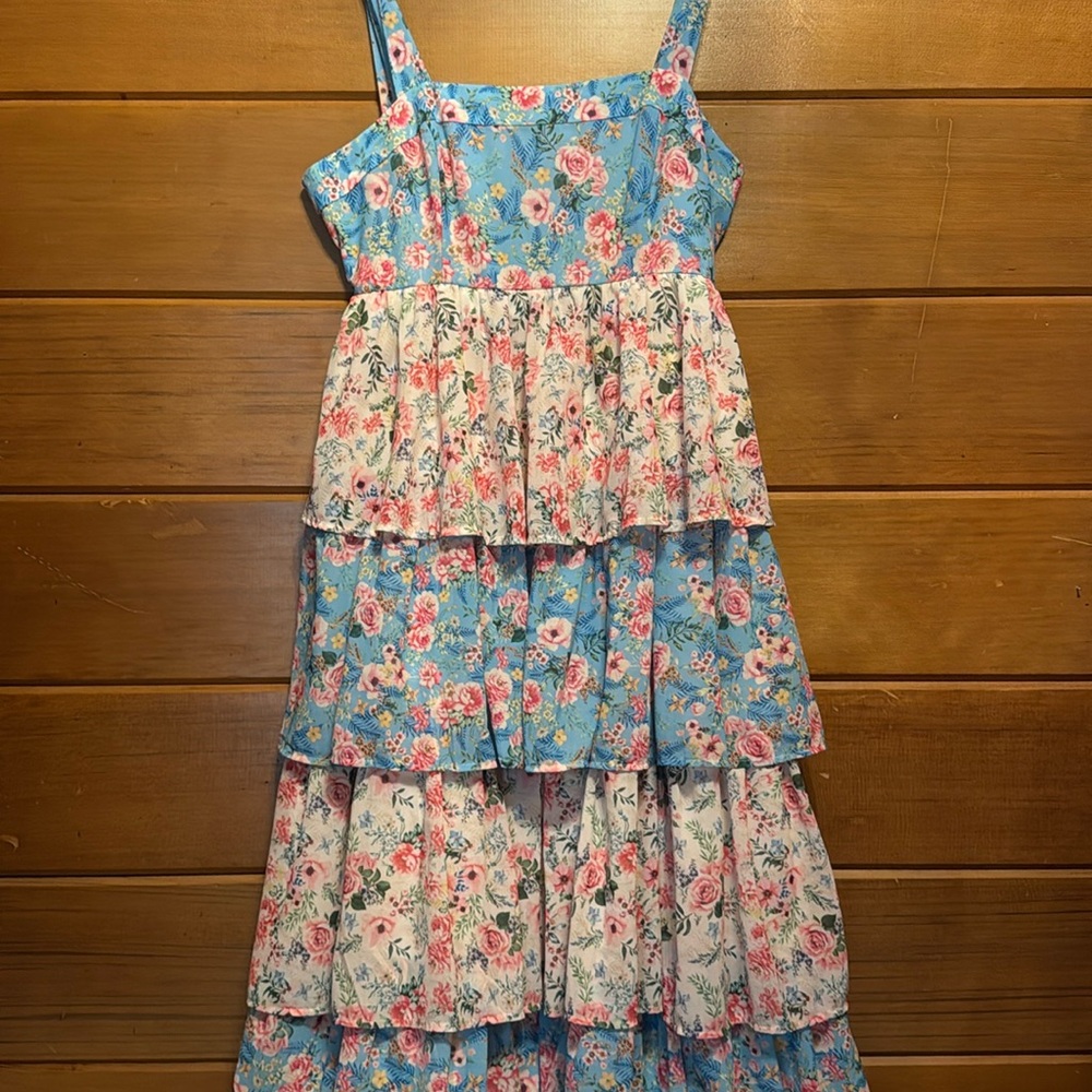 Spectacular Floral Blue and White Maxi Dress